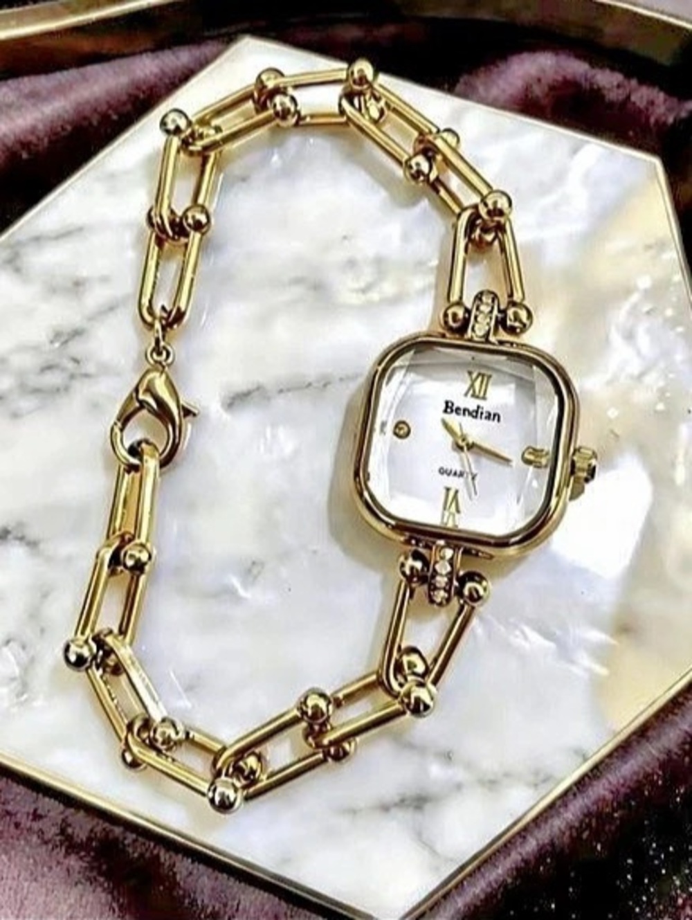 New Bendian Gold-Tone Watch and Chain Bracelet